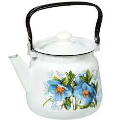 Чайник для плиты 3,5л эмаль С2716.3*96 сфер. декор Цветы синие, белый с кнопкой