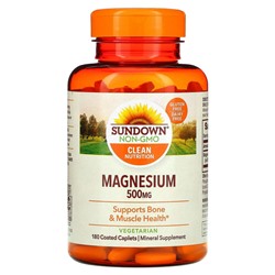 Sundown Naturals, Магний, 500 мг, 180 капсуловидных таблеток в оболочке