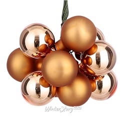 Гроздь стеклянных шаров на проволоке Minolo 2 см темно-золотой mix, 10 шт (Christmas Deluxe)