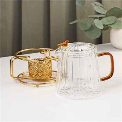 Набор чайный из стекла «Блаженство», 2 предмета: стеклянный чайник 600 мл, 11×12,5 см, подставка 12×6,5 см