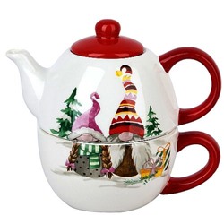 Набор 2пр: чайник v=400мл и чашка v=360мл "Рождественские гномы" v=300мл (керамика) (подарочная упак