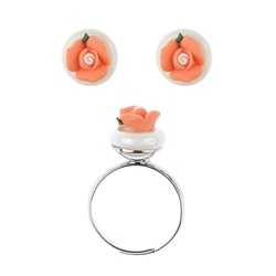 UH072-03 Комплект Роза (кольцо и серьги), цвет бело-оранжевый