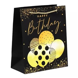 Пакет подарочный Happy Birthday чёрный крафт 23 x 27 x 11,5 см