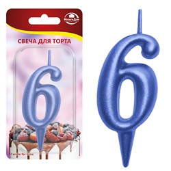 Свеча для торта "Овал" цифра 6 (синий), 8х4х1,2 см. NEW