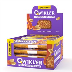 Шоколадный батончик без сахара "QWIKLER" (Квиклер) - Мягкий грильяж с арахисом (12 шт)