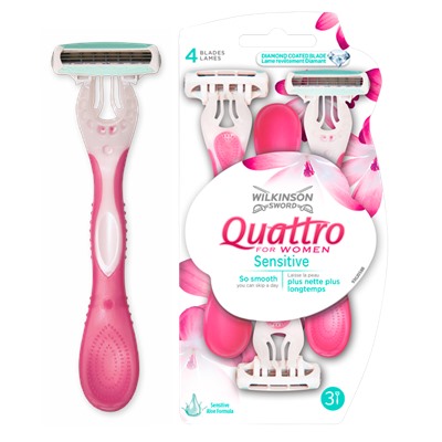 Станок для бритья одноразовый Schick (Wilkinson Sword) QUATTRO Smooth Sensitive (3шт.) для женщин