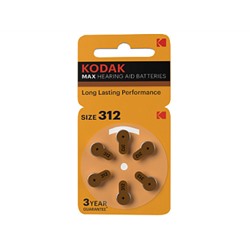 Батарейка Kodak ZA312-6BL [KZA312-6] MAX Hearing Aid (60/300/45000) (цена за 1 шт.)