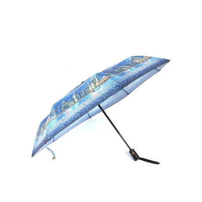 Зонт женский ТриСлона-880/L 3880,  R=55см,  суперавт;  8спиц,  3слож,  синий  (Мегаполис)  248451