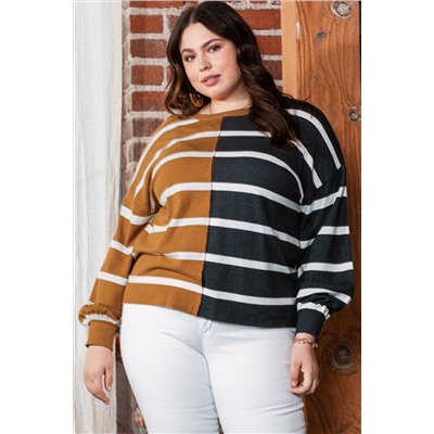 Plus Size Colorblock Striped Patchwork Loose Top