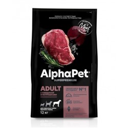 Сухой корм AlphaPet Superpremium для собак крупных пород, говядина/потрошки, 12 кг