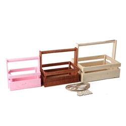 Ящик деревянный набор из 3шт реечный с шильдиком №4 с ручкой (малый розовый)