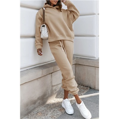 Pale Khaki Chunky Two-piece Hooded Sweatsuit