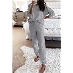 Gray Long Sleeve Top and Drawstring Pants Lounge Outfit