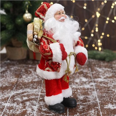 Дед Мороз "В красной шубе с подвязкой, с подарками" 16х30 см
