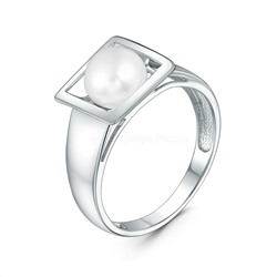 Кольцо из серебра с культивированным белым жемчугом родированное - Квадрат 04-701-0074