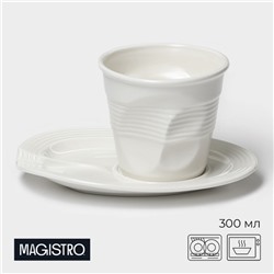 Чайная пара фарфоровая Magistro «Бланш», 2 предмета: чашка 300 мл, блюдце, цвет белый