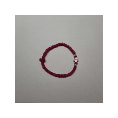 Малиновый комбоскини с двумя прозрачными бусинами и металлическим розовым крестиком, Афон