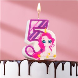 Свеча в торт "Единорог", цифра 5, фиолетовая, 6,5 см