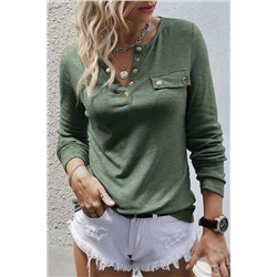 Mist Green Long Sleeve Snap Button Henley Top