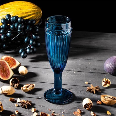 Бокал из стекла для шампанского «Босфор», 180 мл, 7×20 см, цвет синий