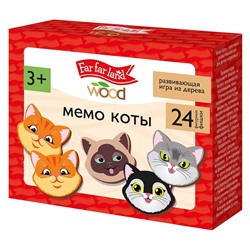 Игра "МЕМО. Коты" 24 деревянные фишки, в коробке (05199) "Десятое королевство"