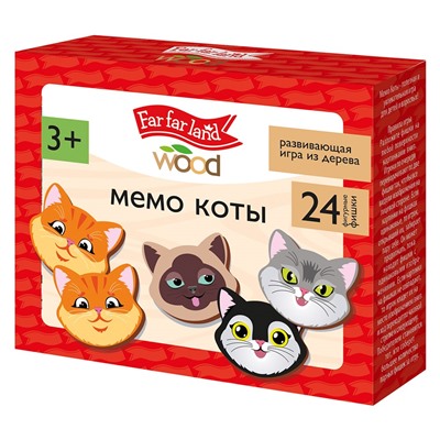 Игра "МЕМО. Коты" 24 деревянные фишки, в коробке (05199) "Десятое королевство"