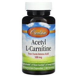 Carlson, Ацетил L-карнитин, 500 мг, 60 вегетарианских капсул