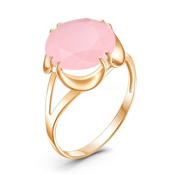 Кольцо из золочёного серебра с плавленым розовым кварцем 925 пробы 511-10-03з-121