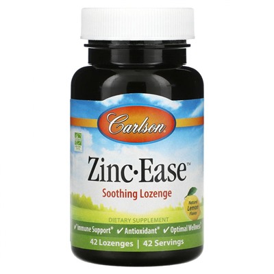 Carlson, Zinc-Ease, успокаивающие пастилки, натуральный лимон, 42 пастилки