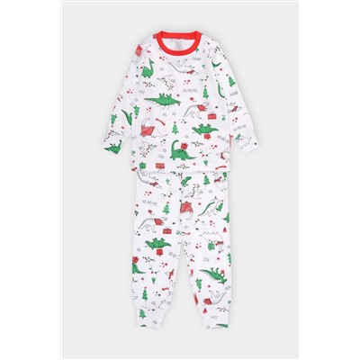 Пижама  для мальчика  К 1550/новогодние динозавры на белом