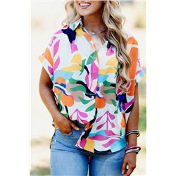 Multicolour Abstract Leafy Print Short Sleeve Shirt