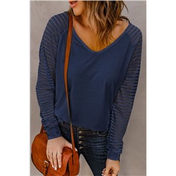 Blue Sheer Stripe V-Neck Top