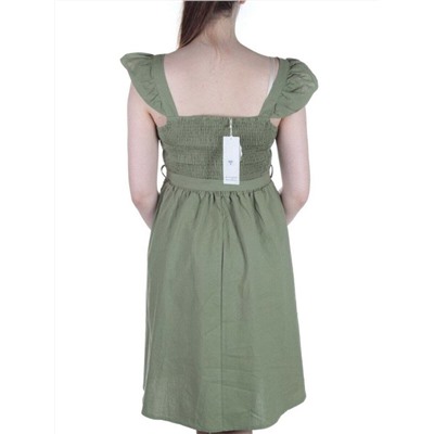 826 GREEN Платье хлопковое с поясом Fashion