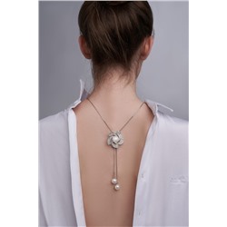 Колье цепочка ожерелье женское украшение на шею колье-галстук с жемчугом и камнями "Изящный цветок" MERSADA #902515