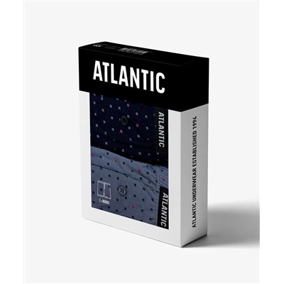 Мужские трусы боксеры Atlantic, набор из 2 шт., хлопок, темно-синие + серые, 2MBX-013/09