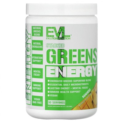 EVLution Nutrition, Stacked Greens Energy, манго, 204 г (7,2 унции)