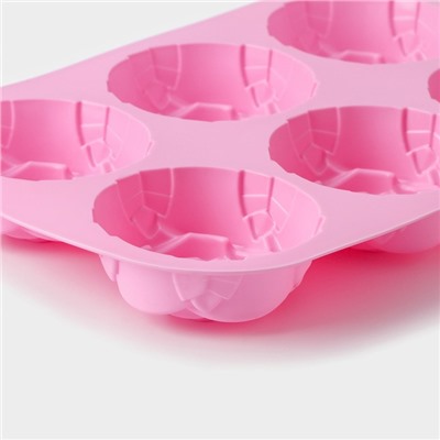 Форма для выпечки Доляна «Роза», силикон, 25,5×17,5 см, 6 ячеек, цвет розовый
