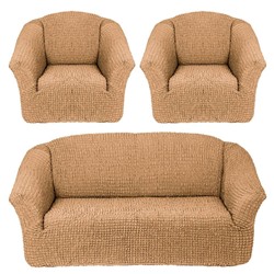 Чехол на 3-х местный диван и два кресла без оборки песочный
