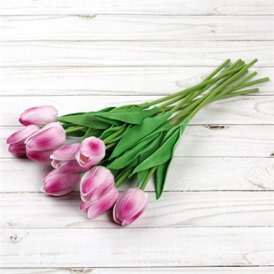 Цветок искусственный Тюльпан 30 см бело-сиреневые / 1205 /уп 10/200/1200/ латэкс