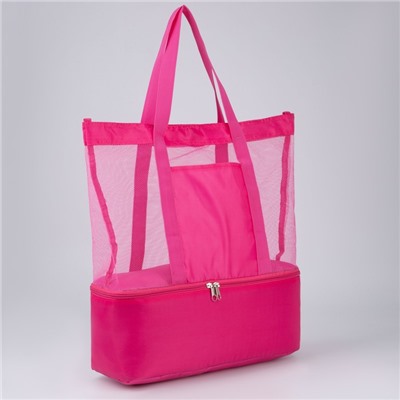 Сумка - шопер пляжная c термо-карманом , 42х37х15 см, розовый цвет