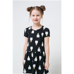 Платье  для девочки  КР 5722/черный,котики-мороженки к313