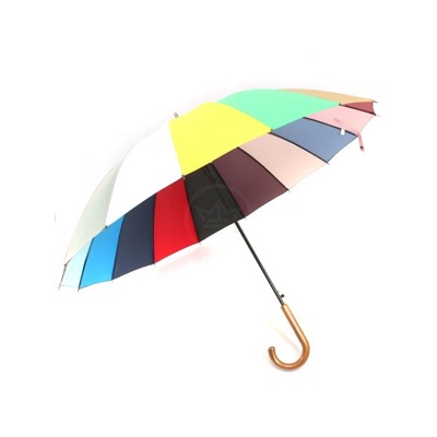 Зонт женский ТриСлона-L 2254,  полуавтомат,  трость,  16 спиц,  купол 60 см,  тефлон,  ручка-крюк дерево,  радуга 248455