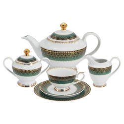 Сервиз чайный  "Бухара" (зелёный) 23 предмета на 6 персон (6 чашек 0,2л,6 блюдец,6 тарелок 19см, чай