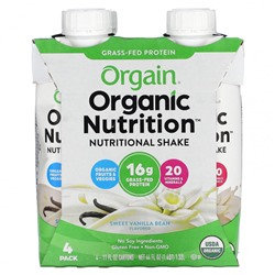 Orgain, Organic Nutrition, пищевой коктейль, со сладкой ванилью, 4 пакетика по 330 мл (11 жидк. Унций)