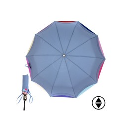 Зонт женский ТриСлона-L 3110 B/B,  R=58см,  суперавт;  10спиц,  3слож,  эпонж,  черный каркас,  голубой/радуга 249154