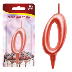 Свеча для торта "Овал" цифра 0 (красный), 8х4х1,2 см. NEW