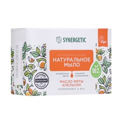 Натуральное туалетное мыло Synergetic "Масло мяты и апельсин", гипоаллергенное, 90 г