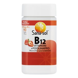 Витаминно - минеральный комплекс Sana-sol B 12 Vitamini + Foolihappo со вкусом клубники 90 таблеток