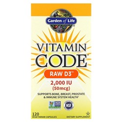 Garden of Life, Vitamin Code, RAW D3, 50 мкг (2000 МЕ), 120 вегетарианских капсул