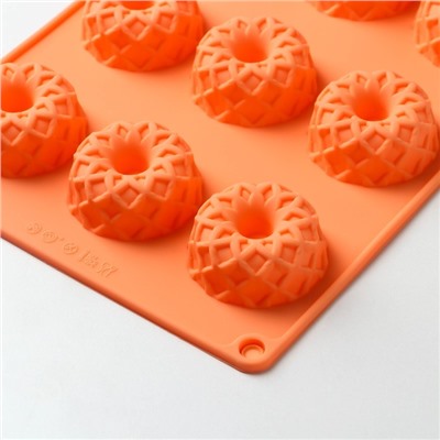 Форма для выпечки Доляна «Немецкий кекс. Ажур», силикон, 12 ячеек, 28×16×1,5 см, цвет оранжевый